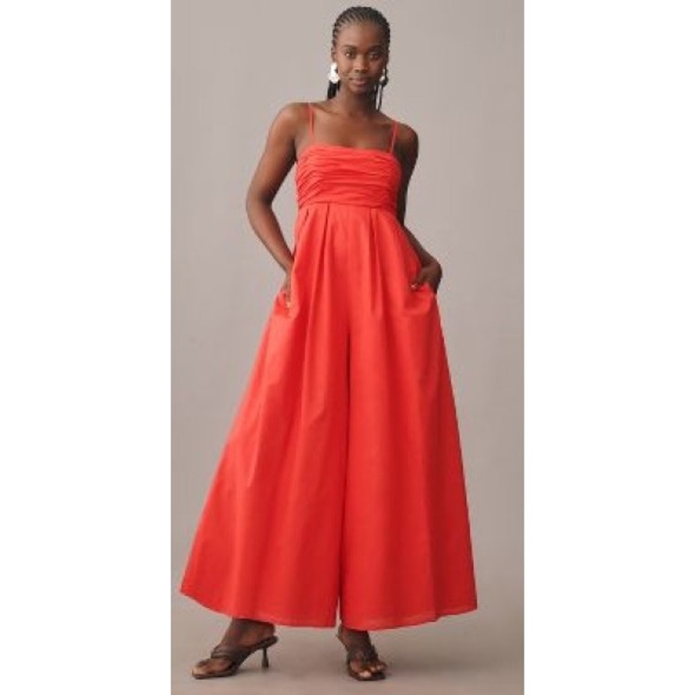 Hutch Anthropologie "Mabel" Red Ruched Wide-Leg Jumpsuit -‎ Size M